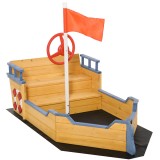 Outsunny Nisipar din Lemn pentru Copii in Forma de Corabie de Pirati cu Compartiment de Depozitare, Joc de Gradina 158x78x45.5cm | Aosom Romania
