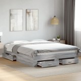 vidaXL Cadru de pat cu sertare gri sonoma 150x200 cm lemn prelucrat 3280382