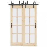 VidaXL Set feronerie pentru uși glisante, negru, 152,5 cm, oțel