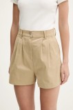 Tommy Jeans pantaloni scurți culoarea bej, uni, high waist, DW0DW21643