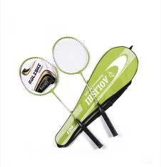 Set Badminton BSR, Palete cu Maner din Lemn, L 63 cm, Husa cu Fermoar, 2 buc, Verde