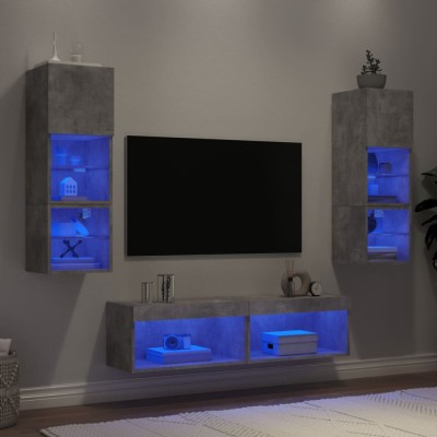vidaXL Unități TV de perete cu LED-uri 6 piese gri beton lemn compozit 3216618 foto