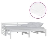 Cumpara ieftin Pat extensibil de zi, 2x(90x200) cm, alb, lemn masiv de pin