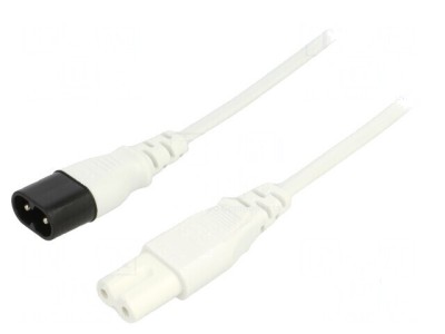 Cablu IEC C7 mamă - IEC C8 tată 1,8m alb 2,5A 2x0,75mm&amp;sup2; PVC foto