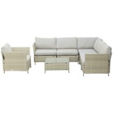 Set Mobilier Grădină Modular 7 Piese, Măsuță, Fotoliu, Canapele Ratan PE, Perne Incluse, Bej | Aosom Romania