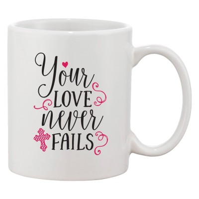 Cana alba personalizata &amp;#039;Your love never fails&amp;#039;, INOVATIX&amp;reg;. 330ml foto