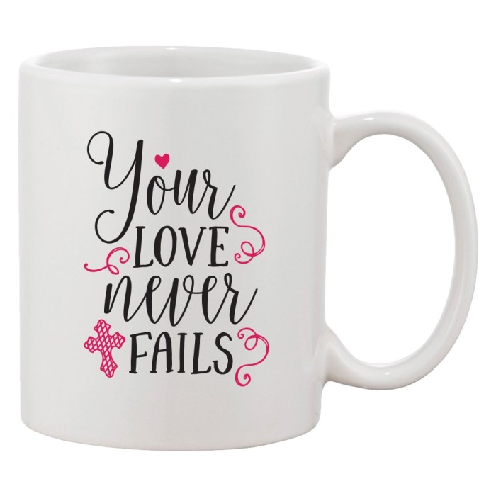 Cana alba personalizata &#039;Your love never fails&#039;, INOVATIX&reg;. 330ml
