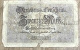 BNKSTR03DE Bancnotă Veche Germania 20 Mark 1914 (Darlehnskassenschein), Primul Război Mondial, Imperiul German, Colecție Numismatică