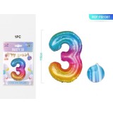 Balon aniversar PartyGo cifra 3, 40cm, curcubeu