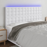 VidaXL Tăblie cu LED-uri, alb, 160x5x118/128 cm, piele ecologică