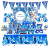 Cumpara ieftin Set 85 piese vesela petrecere Frozen pentru 6 copii, decorarea completa a mesei + 36 baloane, Albastru, ANTADESIM