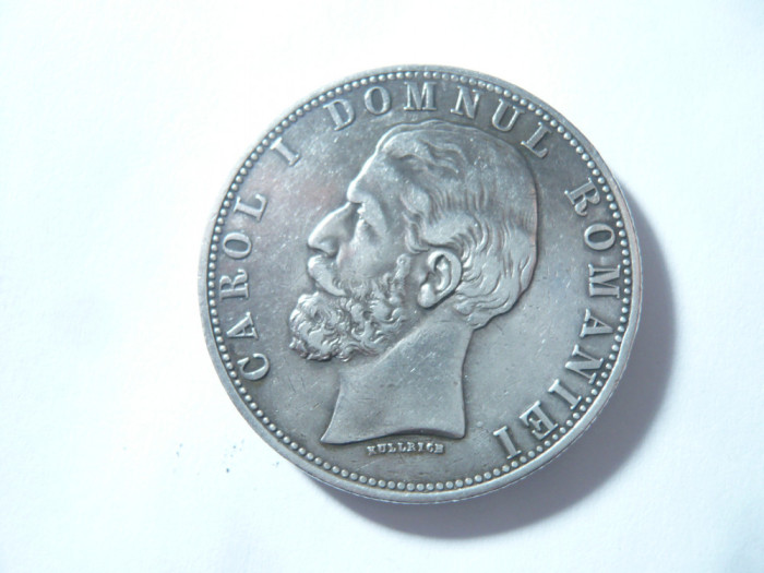 Moneda 5 Lei 1881 Carol I Domnul Romaniei , argint , cal. FF Buna