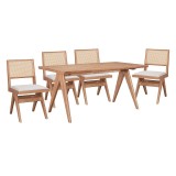 Cumpara ieftin Set masa si scaune pentru sufragerie Winslow set 5 piese lemn de arbore de cauciuc, culoarea nuc deschis 160x85x75cm