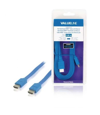 Cablu HDMI tata - HDMI tata High Speed cu Ethernet plat 2m albastru foto