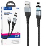 Cumpara ieftin Cablu magnetic USB-A la Lightning pentru incarcare si sincronizare date, 2.4A, 1.2m, Hoco U96 Traveller, Negru