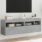 vidaXL Comode TV de perete cu lumini LED 2 buc. gri beton 60x30x40 cm 837190