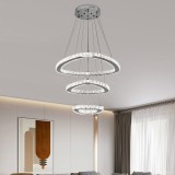 Lustra LED suspendata cu telecomanda si cristal LLC131/3CH 61W, 3 Cercuri, lumina Rece/Calda/Neutra, Dimabila, Crom Lucios, Inaltime Reglabila ModernL