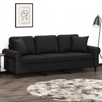 vidaXL Canapea cu 3 locuri cu pernuțe, negru, 180 cm, catifea foto