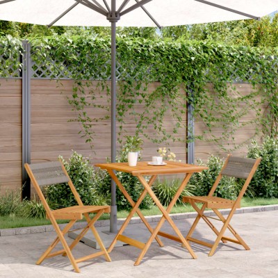 vidaXL Set mobilier bistro, 3 piese, gri, polipropilenă și lemn masiv foto