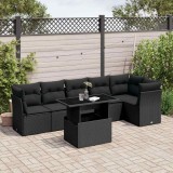 Cumpara ieftin Set canapele de grădină cu perne, 7 piese, negru, poliratan