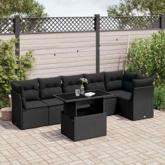 Set canapele de gradina cu perne, 7 piese, negru, poliratan foto