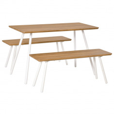 HOMCOM Set Masa și 2 Bănci, Design Modern, MDF Alb, Ideal pentru Bucătărie sau Zonă de Dining, Spațiu Eficient și Stilat | Aosom Romania