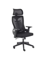 Scaun birou ergonomic HM Polon, mesh, mecanism inclinare, baza polipropilena, suport lombar, tetiera, 100 kg, negru