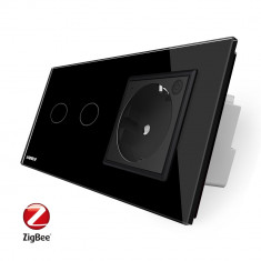 Intrerupator dublu ZigBee + priza simpla ZigBee Livolo, rama din sticla, Control de pe telefon SafetyGuard Surveillance foto