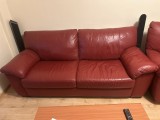 Canapea 3 locuri + fotoliu din piele &ndash; roșu/bordo