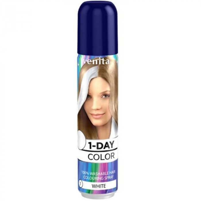Spray colorant pentru par fixativ Venita, 1-Day Color, nr 01, nu contine amoniac sau oxidanti, Alb