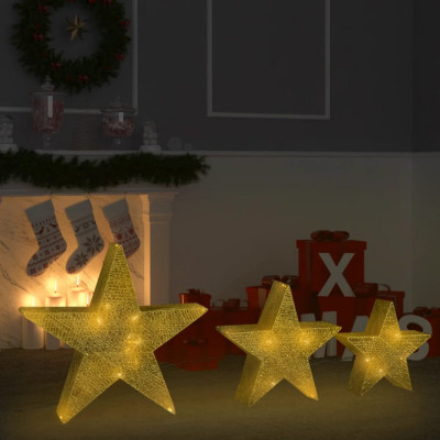 vidaXL Decor Crăciun stele 3 buc. plasă aurie &amp;amp; LED exterior/interior foto