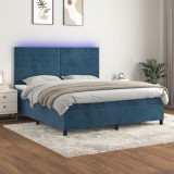 vidaXL Pat cu arcuri, saltea și LED, bleumarin, 160x200 cm, catifea 3136195