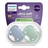 Suzete Ultra Soft, 6-18 luni, SCF091/42, Albastru/Verde, 2 bucati, Philips Avent