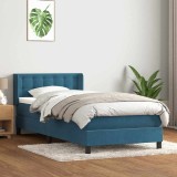 VidaXL Pat box spring cu saltea, albastru &icirc;nchis, 100x210 cm, catifea