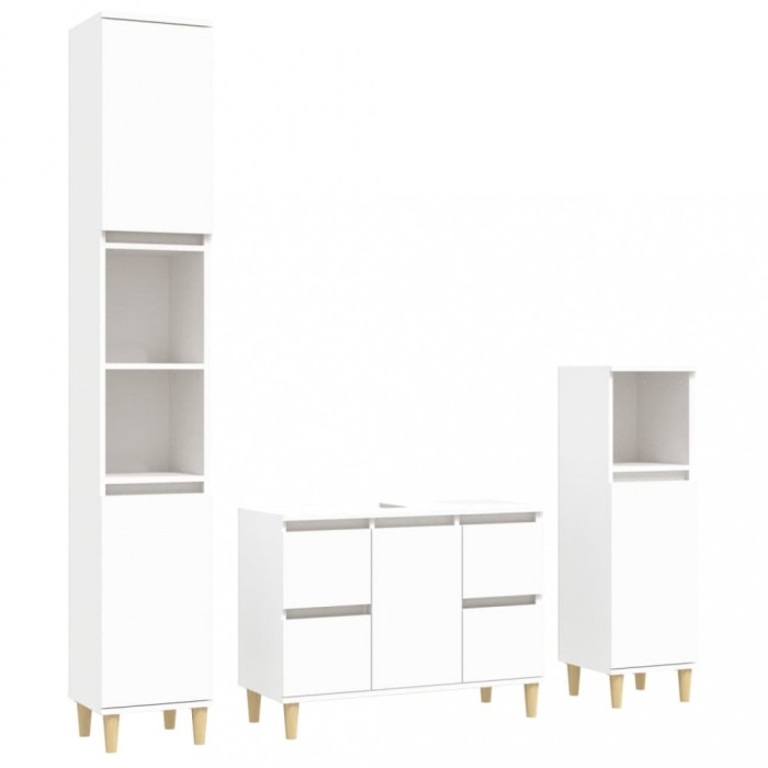 Set mobilier de baie, 3 piese, alb, lemn compozit