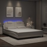 VidaXL Cadru de pat cu lumini LED, alb, 160x200 cm, piele ecologică