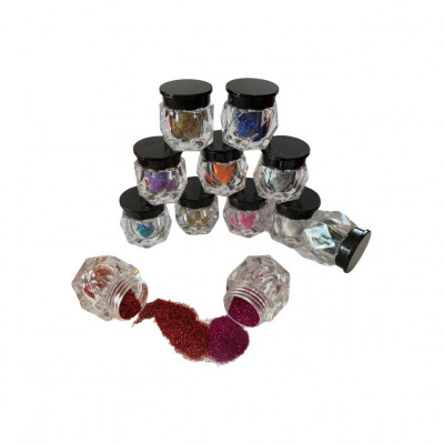 Sclipici pentru corp si unghii, Chique, set de 12 bucati, diferite culori foto