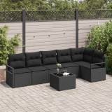 Set Canapea Gradina vidaXL 7 Piese, Ratan Poli Bej, Modular, Exterior, Negru