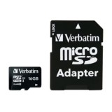 Card de Memorie MicroSDHC Verbatim 16GB, Clasa 10, Viteza de Transfer Ridicata, Include Adaptor SD
