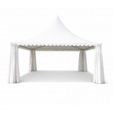 Cort pavilion evenimente tip pagoda 6x6m, alb impermeabil UV, acoperis PVC 950g/m2, cadru aluminiu 64x64x3mm