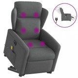 vidaXL Fotoliu electric masaj rabatabil cu ridicare, gri &icirc;nchis textil