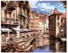 Set pictura pe numere Italian street 1112, panza bumbac pe rama lemn, 40x50, tablou cu schita, 3 pensule si vopsea acrilica foto