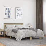 VidaXL Cadru de pat, stejar sonoma, 135x190cm, lemn prelucrat și metal