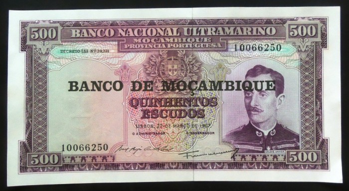 Bancnota 500 ESCUDOS - MOZAMBIQUE (COLONIE PORTUGHEZA) 1967 * Cod 488 - UNC