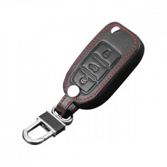Husa telecomanda auto tip breloc pentru chei de tip briceag, marca VW, Volkswagen sau Skoda, din piele ecologica, negru