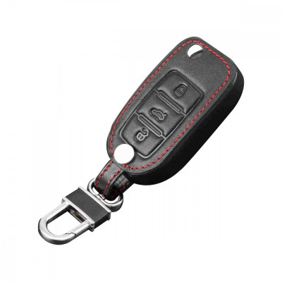 Husa telecomanda auto tip breloc pentru chei de tip briceag, marca VW, Volkswagen sau Skoda, din piele ecologica, negru foto