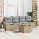 vidaXL Set de dining pentru grădină de 5 piese cu perne Bej din ratan sintetic