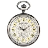 Ceas de buzunar Gorben PM007 Argintiu - Antique Skeleton, Mecanic, Afișaj cu Cifre Romane, Cu Lant Vintage Retro