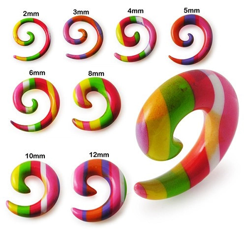 Expander pentru ureche - spirală cu dungi colorate - Lățime: 4 mm