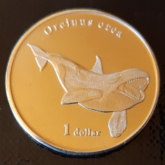 Moorea Island 1 dollar UNC 2019 UNC Orcinus orca foto